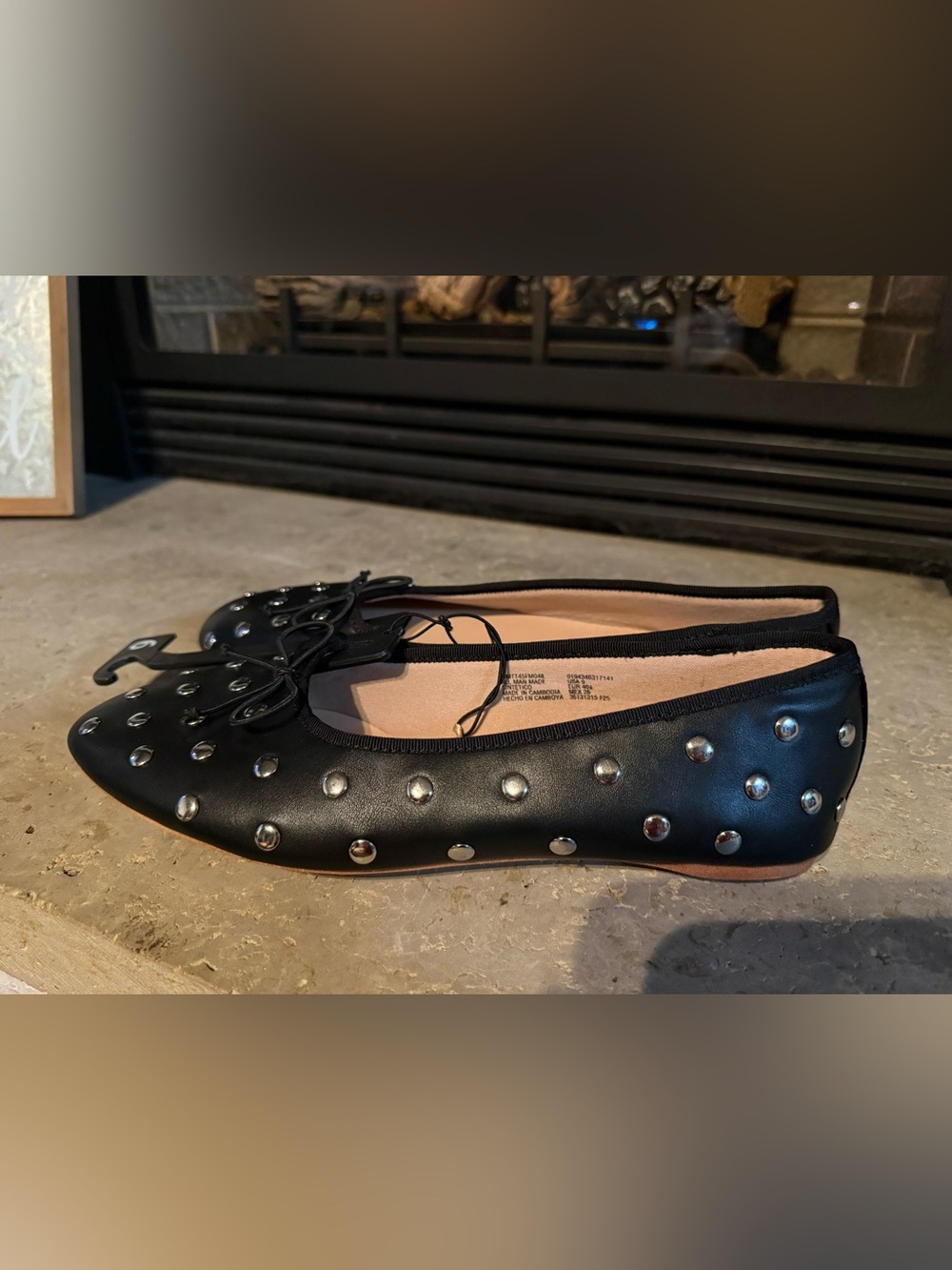 Black Studded Ballet Flat with Bow